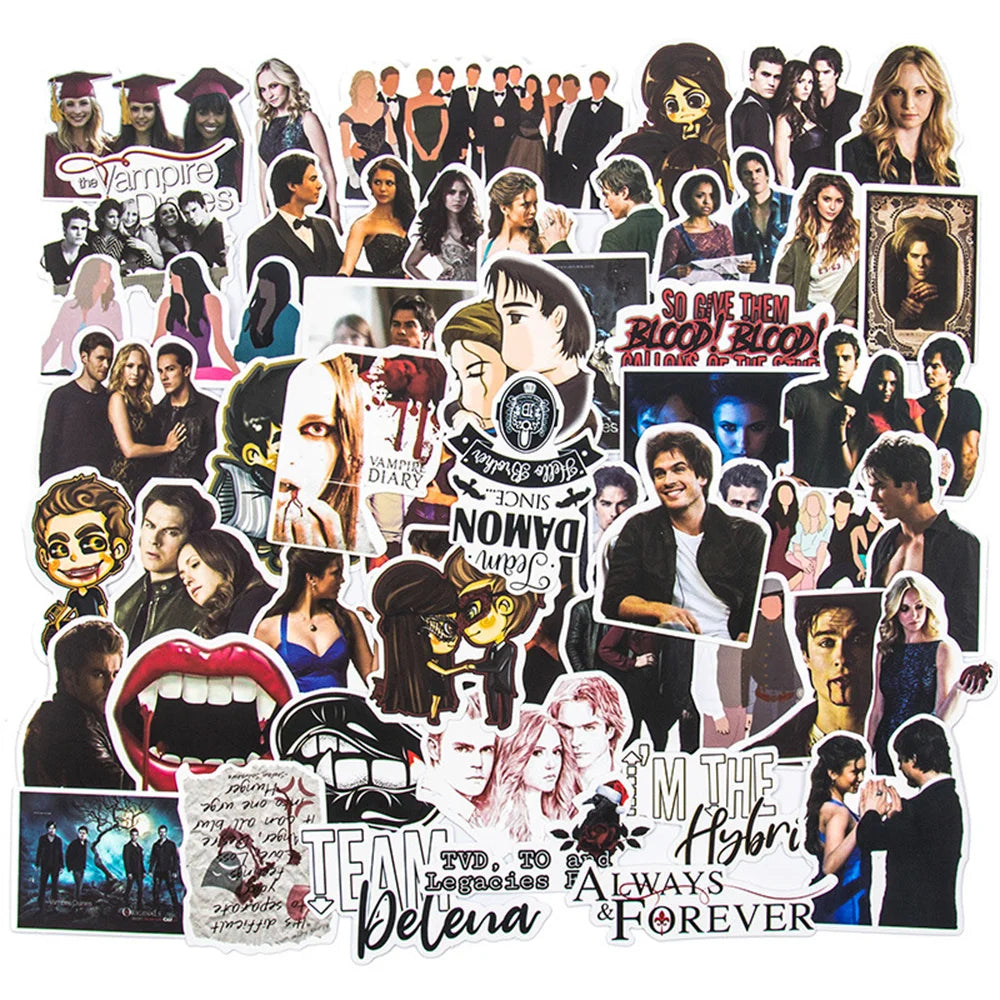 50PCS Popular American TV Series The Vampire Diaries Laptop Suitcase Guitar Waterproof Graffiti Stickers