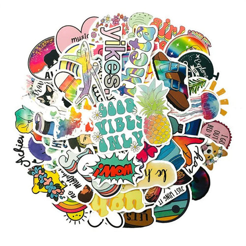 50PCS   Crtoon Fresh and Cute Stationery Graffiti Phone Case Guitar Decoration Waterproof Sticker Toy