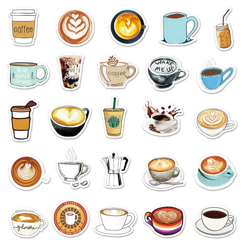 50PCS Cardone personalized coffee decorative style graffiti stickers, personalized fashion and creative trend DIY exquisite decorative decal cups, helmets, skateboard popular sticker toys