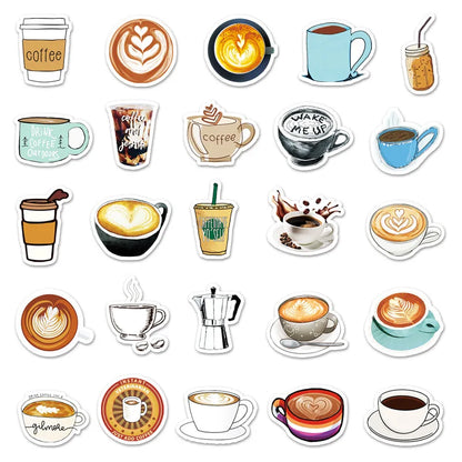50PCS Cardone personalized coffee decorative style graffiti stickers, personalized fashion and creative trend DIY exquisite decorative decal cups, helmets, skateboard popular sticker toys