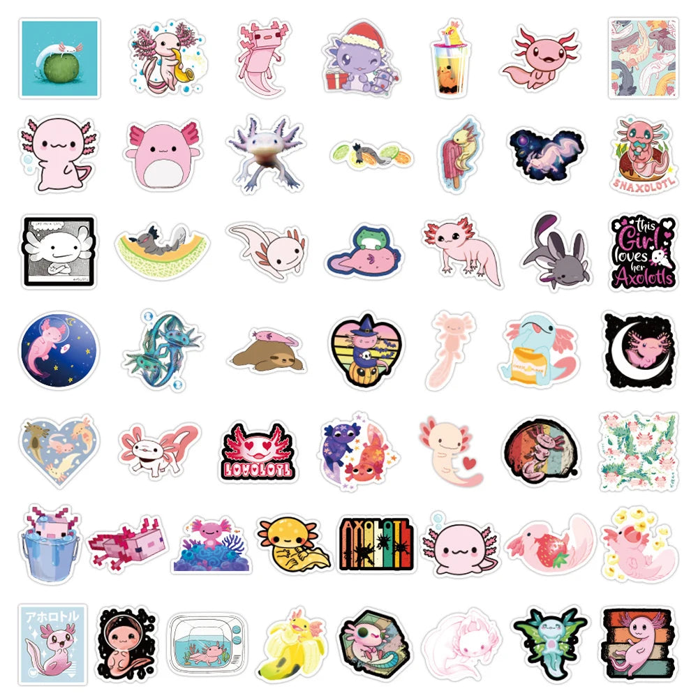50PCS  New Cute Axolotl Graffiti Sticker Waterproof Luggage Laptop Scooter Water Cup Sticker