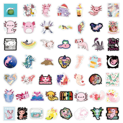 50PCS  New Cute Axolotl Graffiti Sticker Waterproof Luggage Laptop Scooter Water Cup Sticker