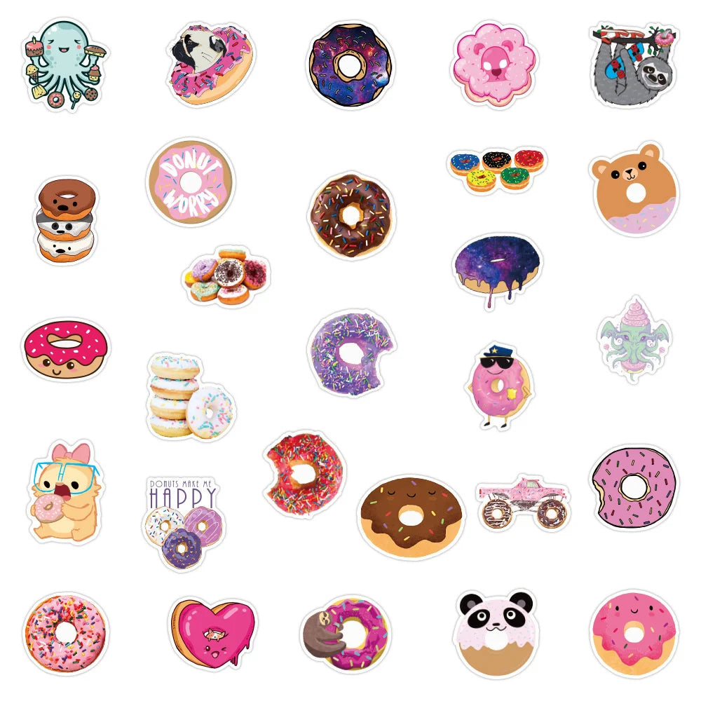 50PCS Donut Series Graffiti Sticker Waterproof Luggage Laptop Scooter Water Cup Refrigerator Sticker