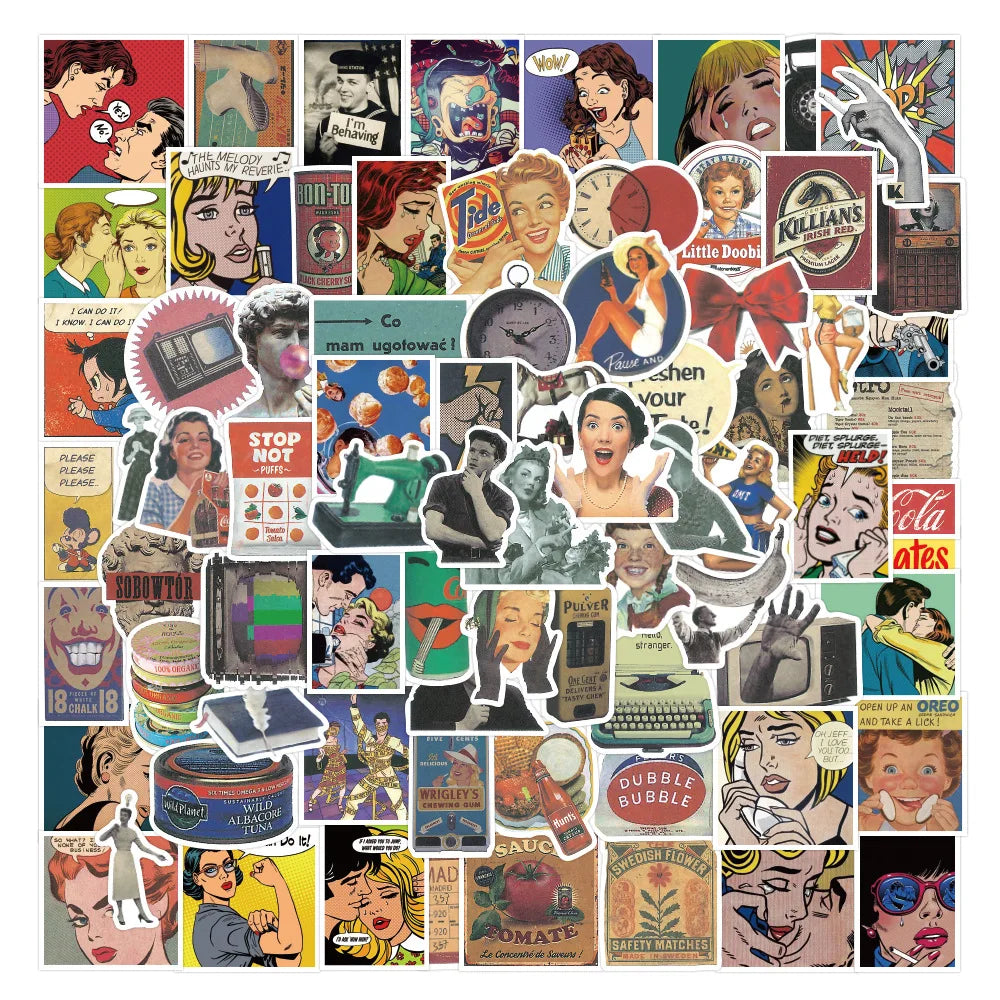 50pcs Sheets of European and American Nostalgic Retro Poster Sticker Handbill Waterproof Sticker