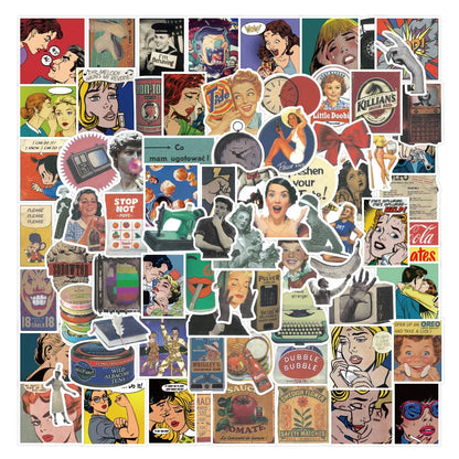 50pcs Sheets of European and American Nostalgic Retro Poster Sticker Handbill Waterproof Sticker