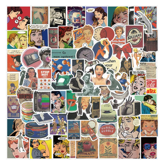 50pcs Sheets of European and American Nostalgic Retro Poster Sticker Handbill Waterproof Sticker