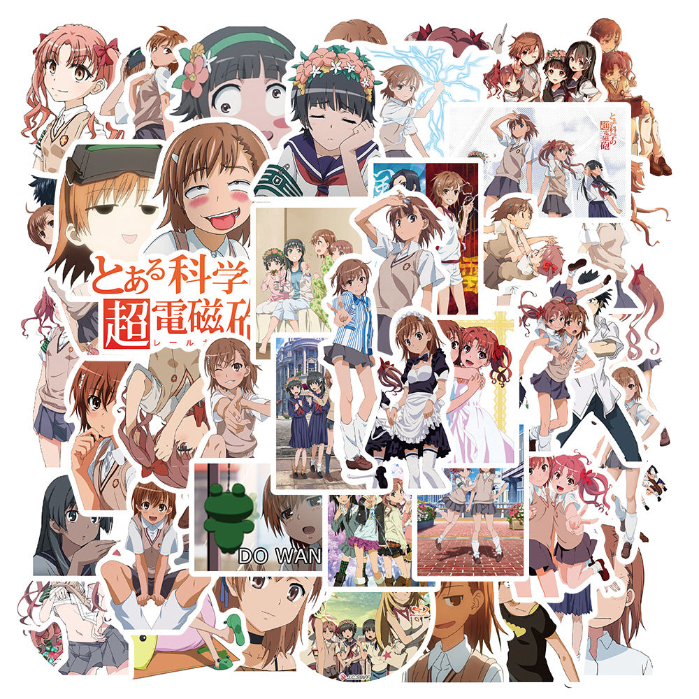 50PCS Misaka Mikoto "Railgun" Stickers, Cute Anime Girl with Electric Powers Doodles for Anime Collections