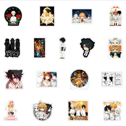 50PCS New Anime Promise Neverland Laptop Luggage Skateboard Helmet Guitar Waterproof Graffiti Decoration Toy