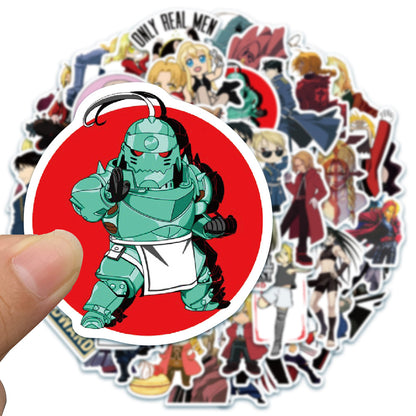 50PCS Fullmetal Alchemist Stickers, Alchemy Circle & Chibi Character Doodles for Anime Fans and Brotherhood Vibes