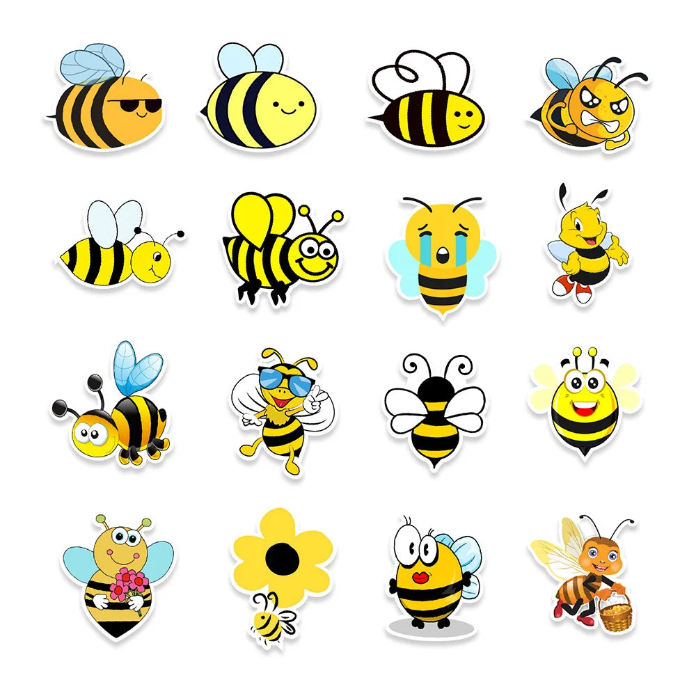 50PCS Cartoon Cute Bee Stickers Refrigerator Computer Mobile Phone Water Cup Graffiti Stickers