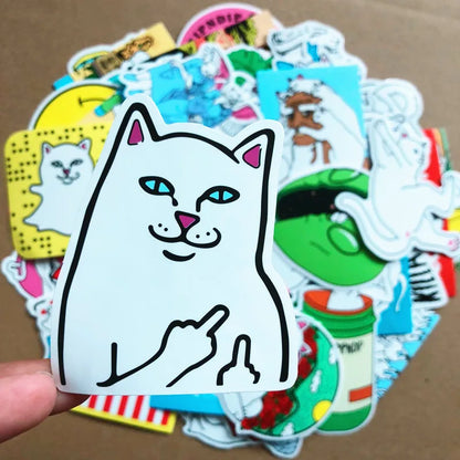 50PCS Cartoon Spoof Middle Finger Cat Graffiti Sticker Notebook Guitar Bike Skateboard Gift Toy Sticker