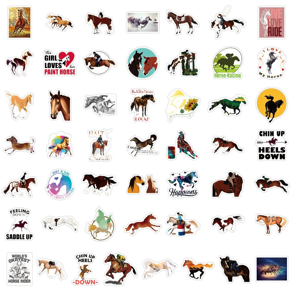 50PCS Equestrian Lovers Graffiti Horse Sticker DIY Laptop Skateboard Mobile Phone Decoration Gift Toy Sticker