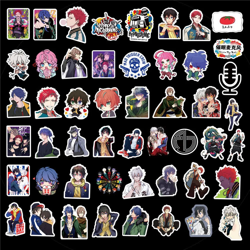 50 pieces of cartoon anime hypnotic microphone graffiti stickers, personalized DIY luggage, refrigerator, notebook waterproof decorative sticker toys