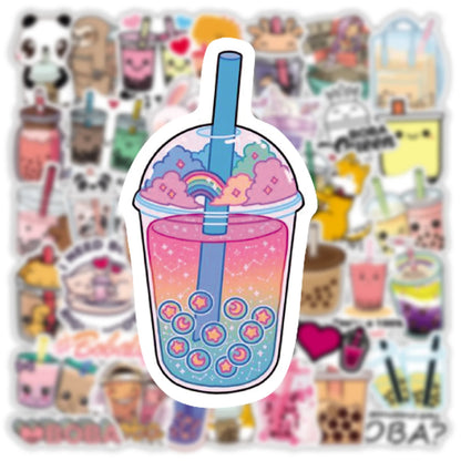 50 pieces of cartoon bubble milk tea cute graffiti stickers, personalized DIY bags, laptops, helmets, PVC waterproof decorative stickers, toys