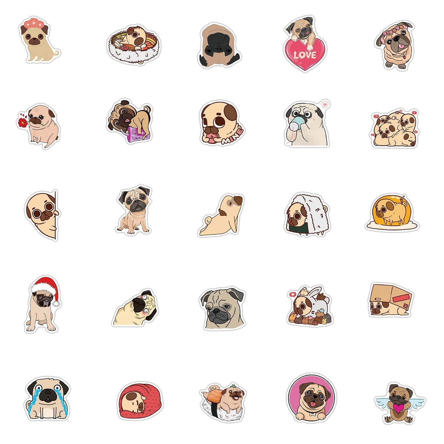 50PCS Cartoon Cute Pet Dog Bulldog Hand Account Material Mobile Luggage Decoration StickerPersonality Reward Toy Wholesale