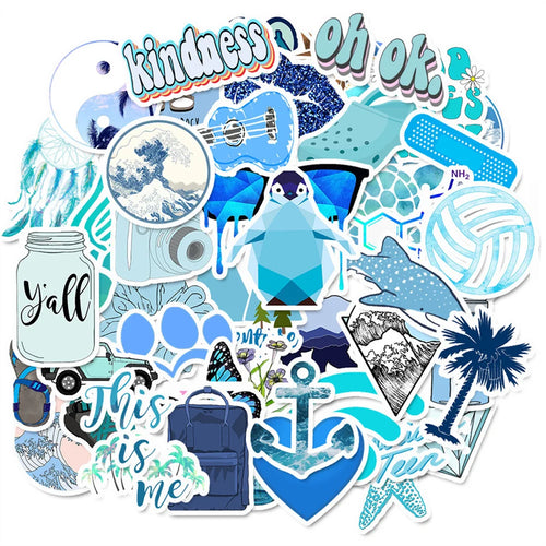 50PCS  Cartoon Blue Small Fresh Series Diary Graffiti Suitcase Skateboard Decoration Waterproof Stickers
