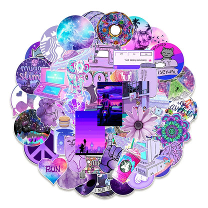 50PCS Purple Non-repetitive Graffiti Stickers Mobile Phone Stationery Notebook Luggage Creative Waterproof Stickers