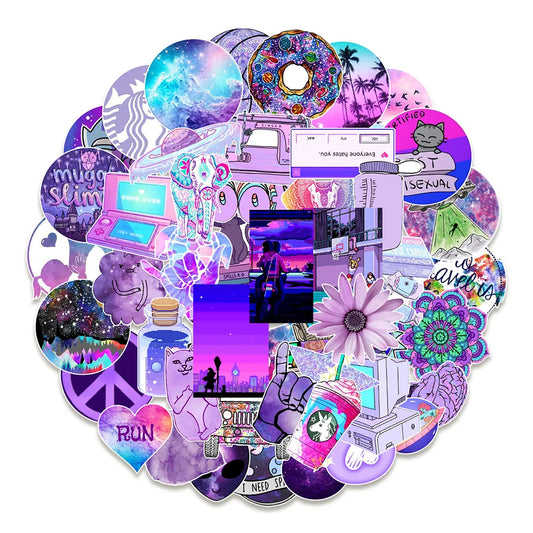 50PCS Purple Non-repetitive Graffiti Stickers Mobile Phone Stationery Notebook Luggage Creative Waterproof Stickers