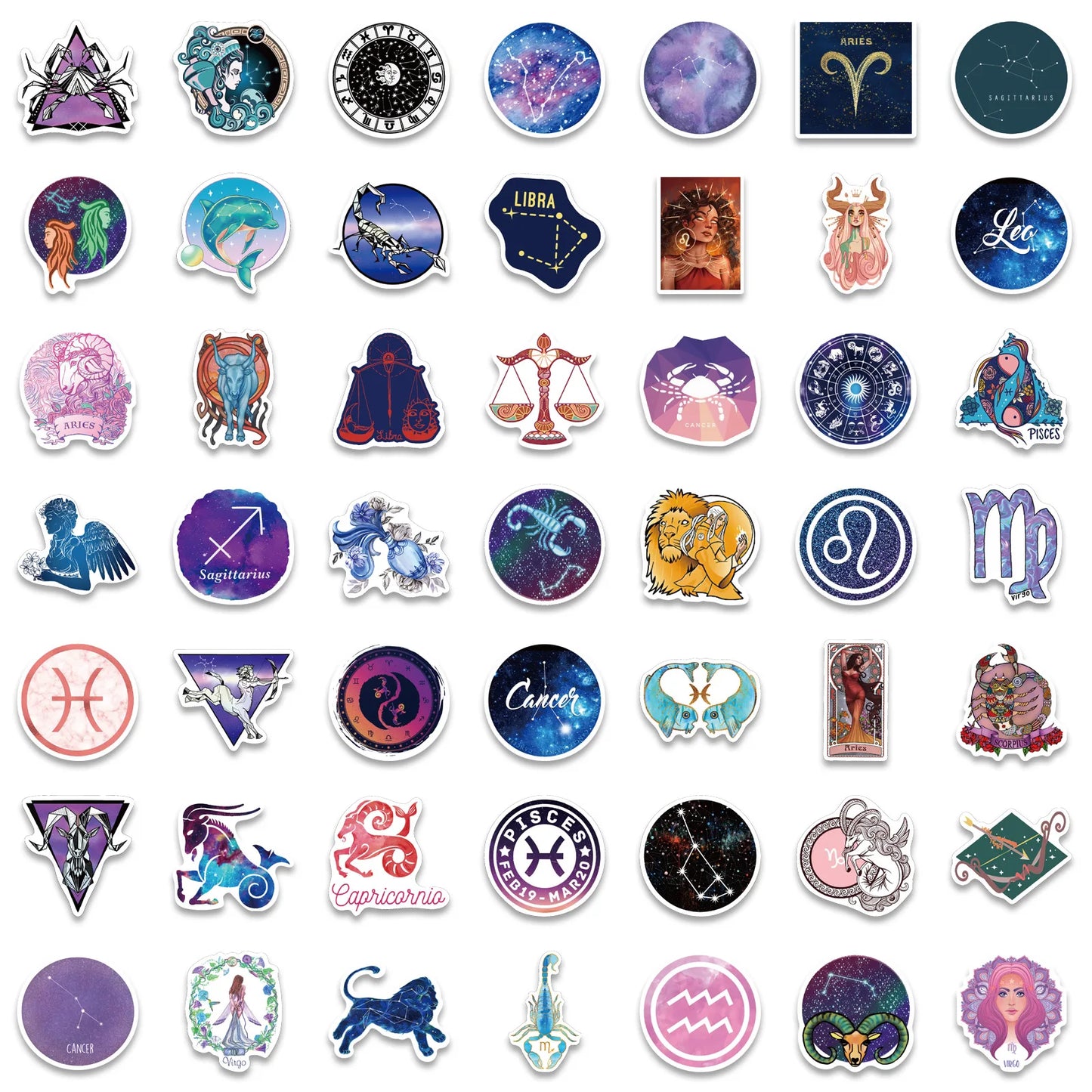 50PCS cartoon zodiac sign decorative style graffiti stickers, personalized, fashionable and creative trend DIY exquisite decorative decal cups, helmets, skateboard popular sticker toys