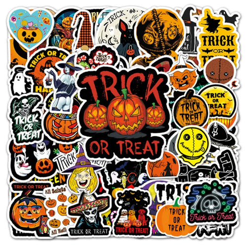 100PCS Art Illustration Popular Creative Fashion Halloween Cartoon Horror Pumpkin Decorative Style Graffiti Stickers Personality Fashion Creative Trend DIY Exquisite Decorative Decals for Cups, Helmets, Skateboards Popular Stickers Toys