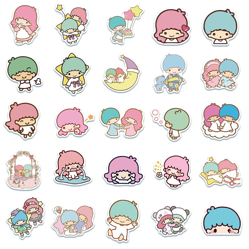 50PCS Cartoon Cute Little Twin Star Graffiti Laptop Guitar Skateboard Water Cup Waterproof Decoration Toy