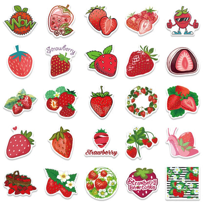 50PCS New Cartoon Strawberry Graffiti Waterproof Sticker Trunk Guitar Refrigerator Car iPad Car Water Cup Helmet
