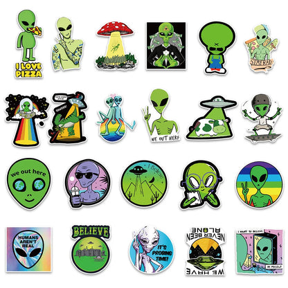 50 pieces of fun cartoon alien graffiti stickers, personalized DIY decorative skateboard luggage, mobile phone, PVC waterproof sticker toys
