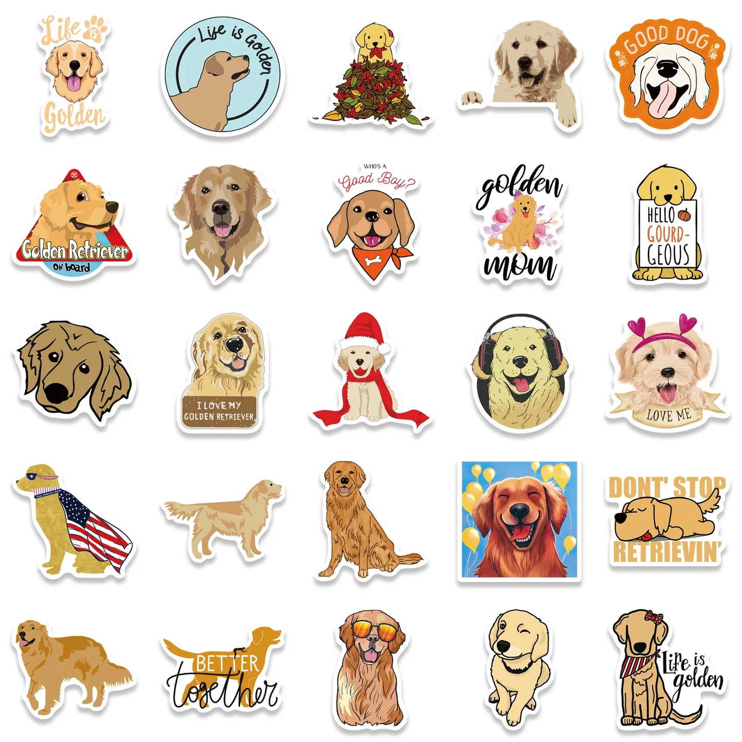 50pcs Cartoon Golden Retriever Stickers for Skateboard Computer Luggage Notebook Car Decal Children's Toys
