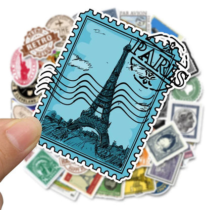 50PCS Classic Retro European And American Style Cartoon Stamps Graffiti Notebook Stationery Computer Stickers