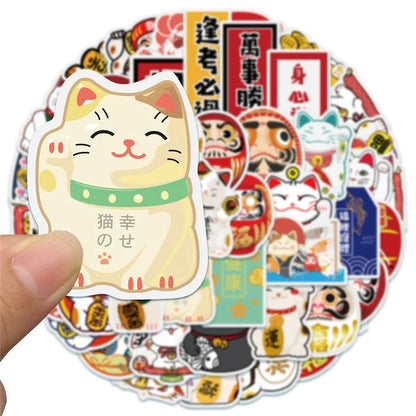 50PCS Cute Cartoon Lucky Cat Graffitinotebook's Toy Luggage Laptop Computer Mobile Phone Water Cup Refrigerator Stickers