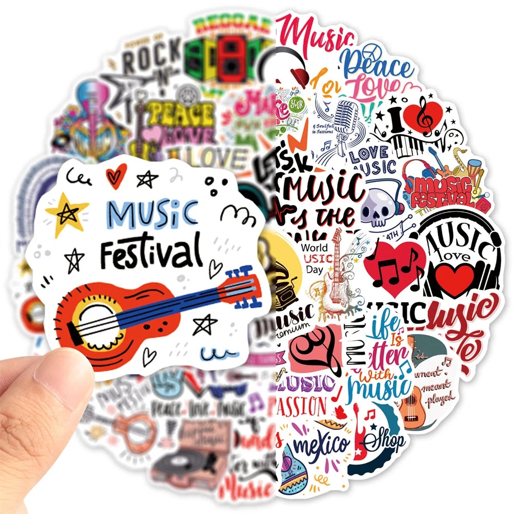 50PCS New Music Text Personalized Decoration Graffiti Waterproof Sticker Notebook Refrigerator Skateboard Helmet