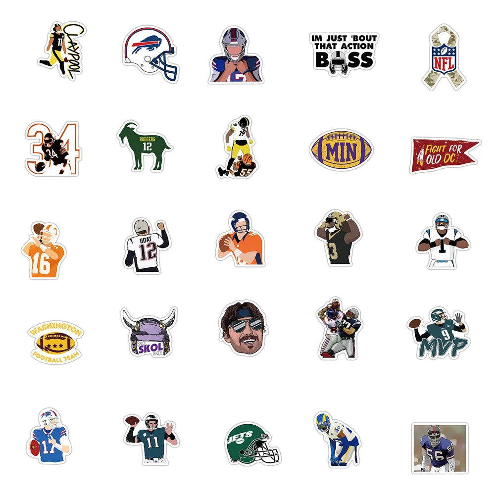 50PCS American Football Graffiti Stickers DIY Decorative Suitcase Motorcycle Trolley Case Notebook Stickers