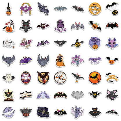50PCS Sheet Art Illustration Popular Creative Cartoon Halloween Bat Ghost Decoration Style Graffiti Stickers Personality Fashion Creative Trend DIY Exquisite Decorative Decals for Cups, Helmets, Skateboards Popular Stickers Toys