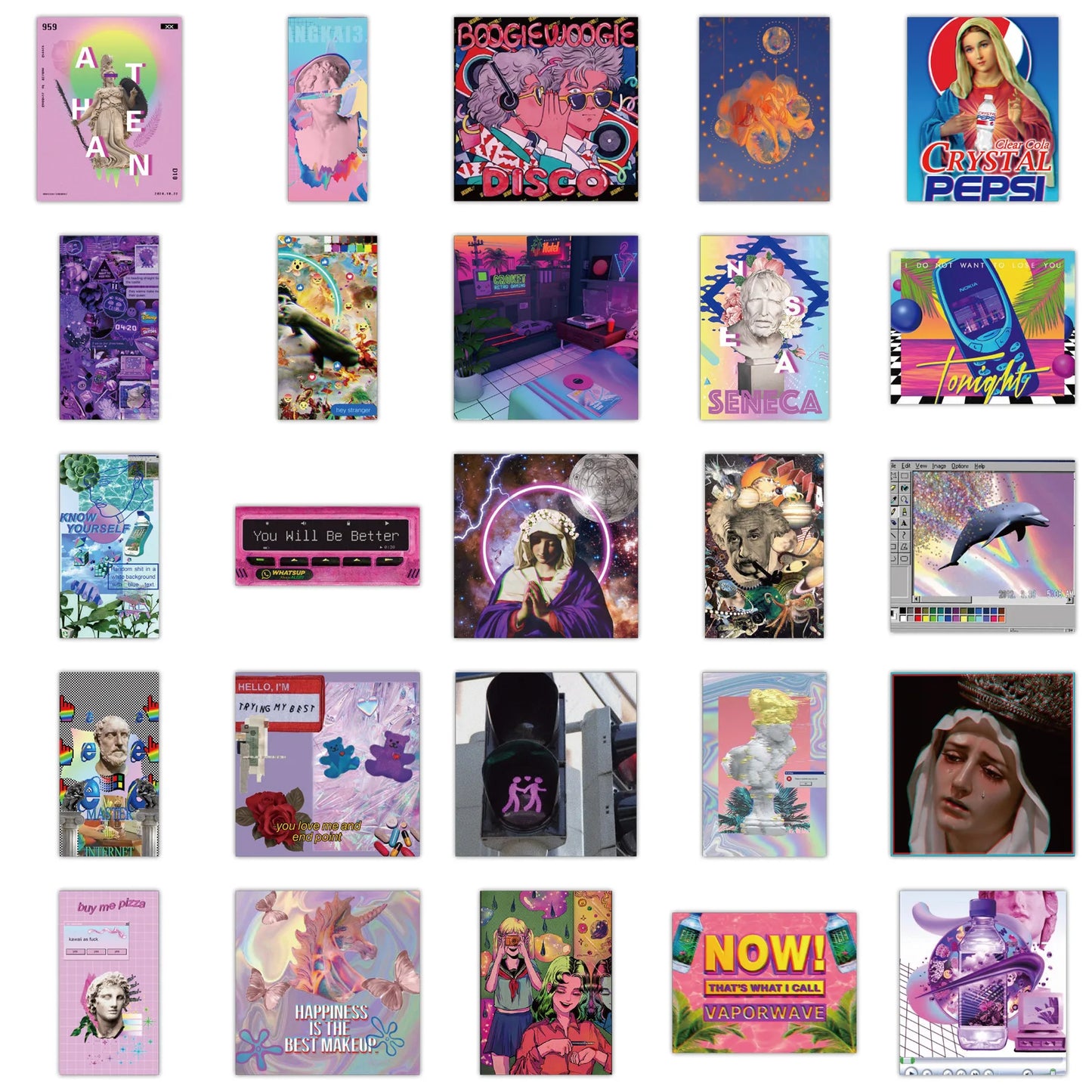 50PCS cartoon-style Vaporwave girl decorative graffiti stickers, personalized, fashionable and creative DIY exquisite decorative decal cups, helmets, skateboard popular sticker toys