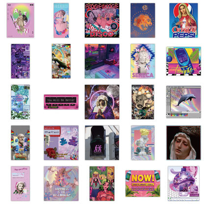 50PCS cartoon-style Vaporwave girl decorative graffiti stickers, personalized, fashionable and creative DIY exquisite decorative decal cups, helmets, skateboard popular sticker toys