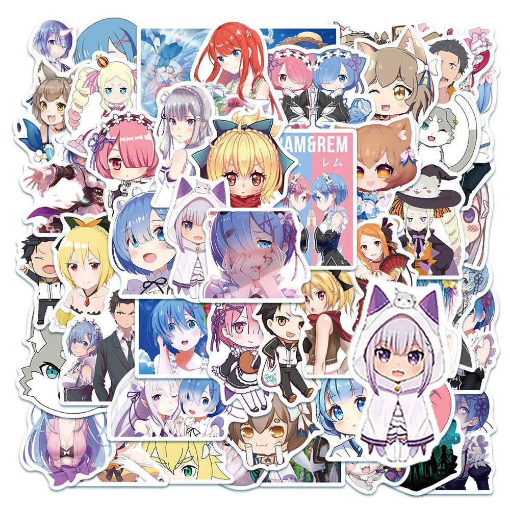 50PCS Life in Another World Cool Guitar Skateboard Notebook Waterproof Helmet Anime Cute Rem Graffiti DIY Sticker
