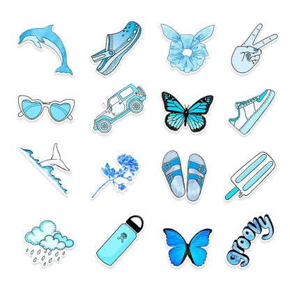 50PCS New Blue Small Fresh Graffiti Stickers Car Trunk Mobile Phone Water Cup Waterproof Stickers