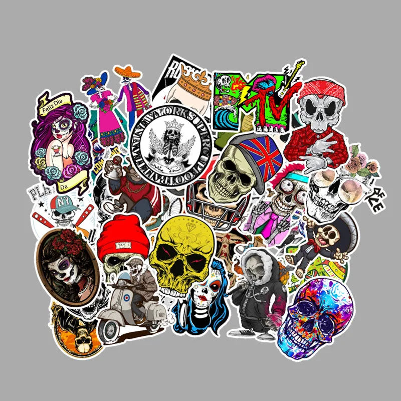 50PCS Skull Theme Decoration Graffiti Stickers Car Refrigerator Dead Fly Skateboard Waterproof Stickers
