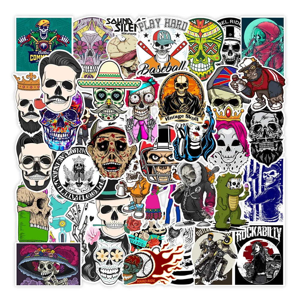 50PCS Non-repetitive Skull Graffiti Stickers Bicycle Mobile Phone Motorcycle Helmet Decorative Stickers