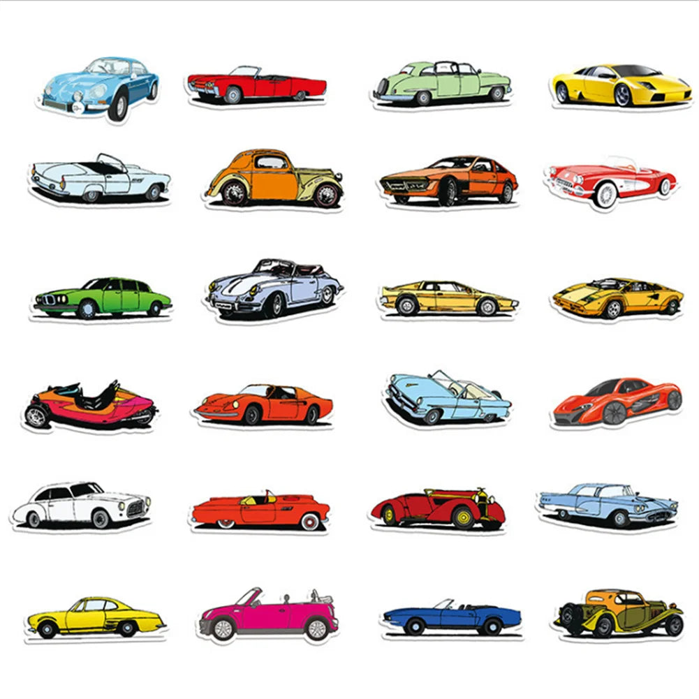 50 pieces of cartoon racing car graffiti stickers, suitable for mobile phones, notebooks, DIY laptops, refrigerators, car decorations and waterproof stickers