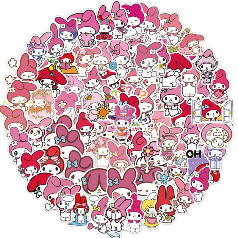 50PCS cartoon cute pink rabbit decorative style graffiti stickers, personalized, fashionable and creative DIY exquisite decorative decal cups, helmets, skateboard popular sticker toys