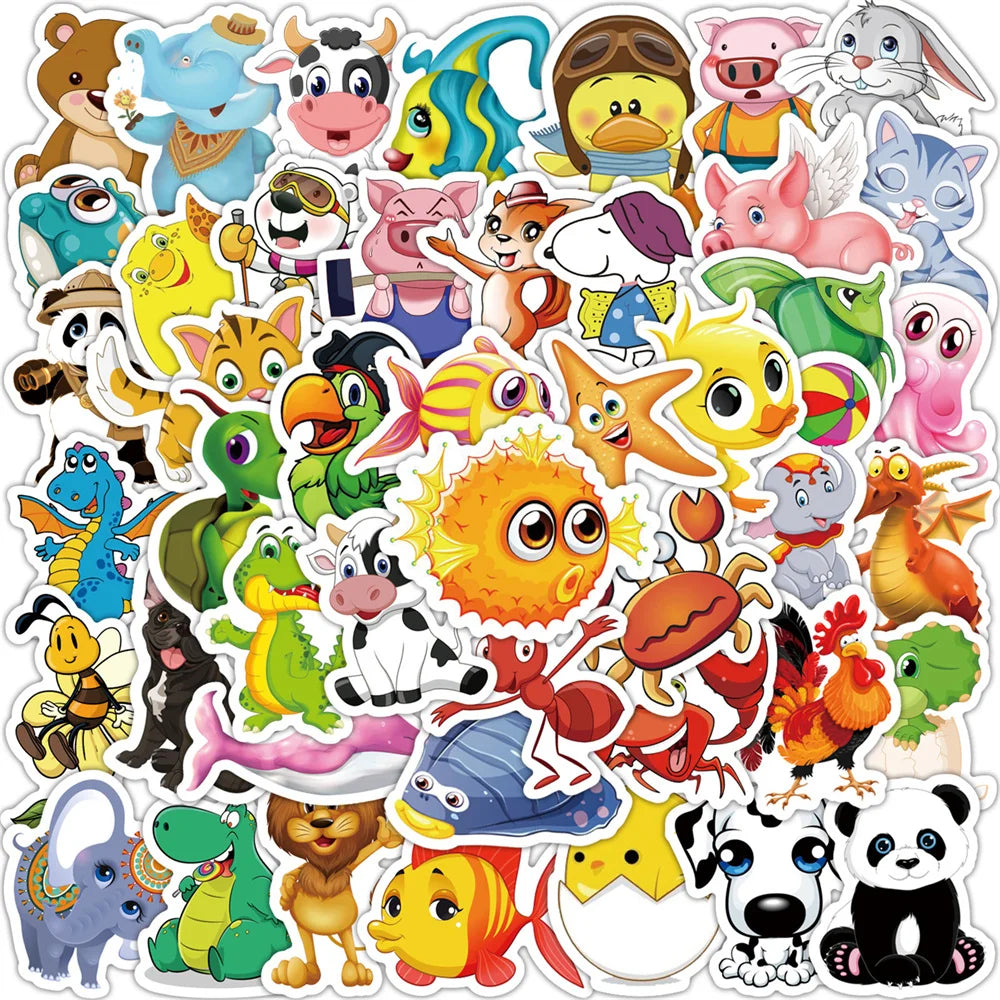 100PCS Cute Animal World Mix and Match Graffiti Stickers Mobile Phone Water Cup Computer Hand Ledger Stickers