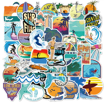 50PCS  Cartoon Summer Beach Surfing Mobile Phone Shell Graffiti Diary Skateboard Decoration Waterproof Stickers Toys