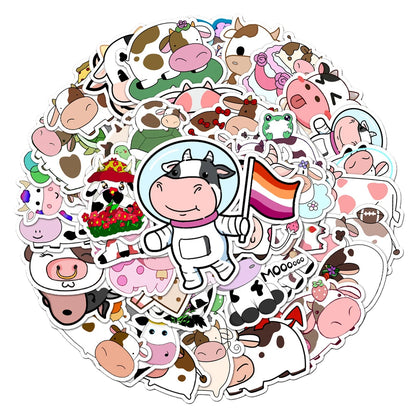 50PCS Cartoon Ins Wind Cute Cow Decoration Sticker Scooter Trunk Motorcycle Locomotive Car Sticker