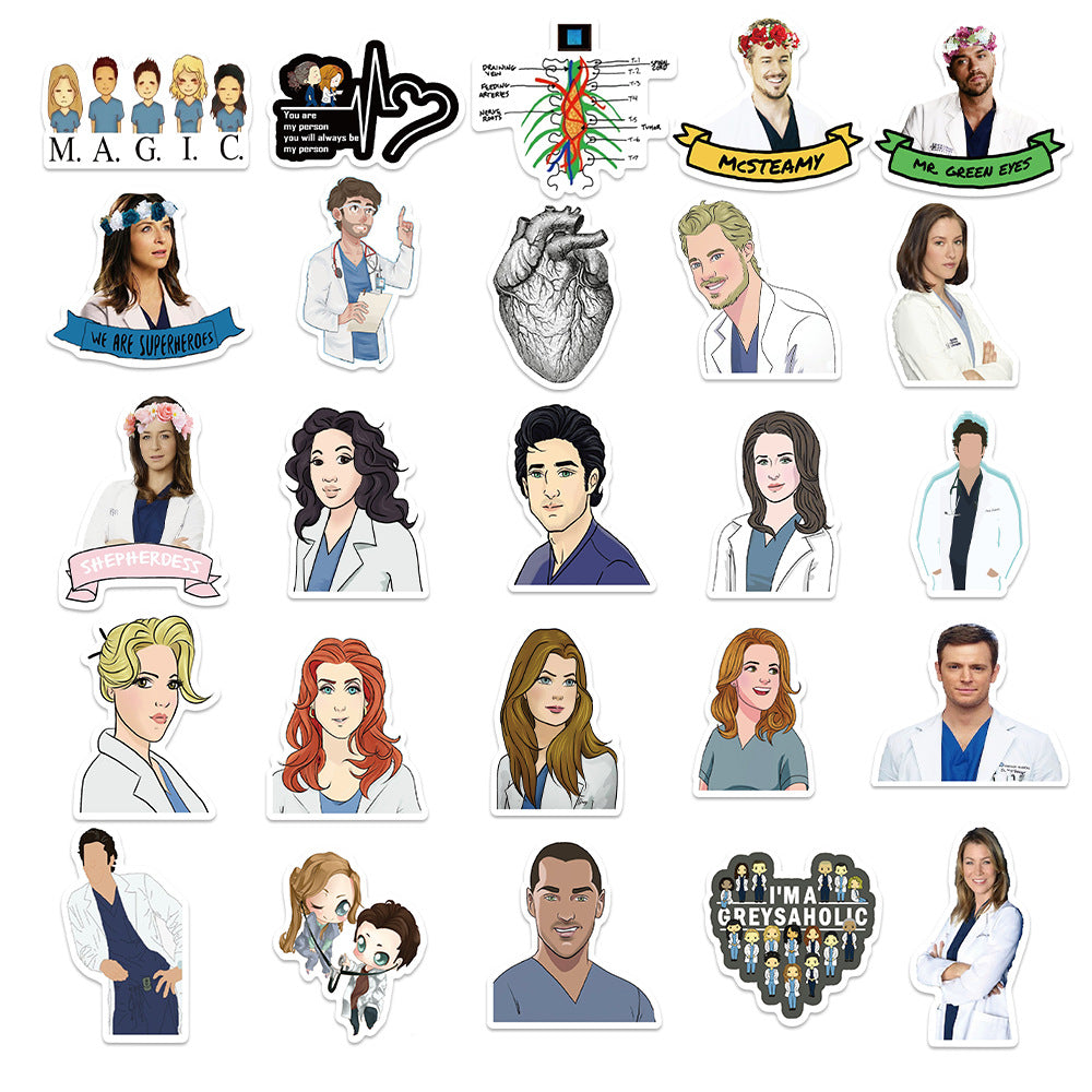 50PCS TV Show Scrubs Doodle Stickers for Suitcases, Laptops, Skateboards, Water Bottles - Exquisite DIY Desktop Decor Decals
