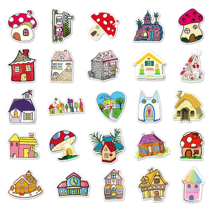 50Pcs Cute House Stickers Creative Special-shaped DIY Stationery Scrapbooking Dairy Cartoon Sticker Decoration