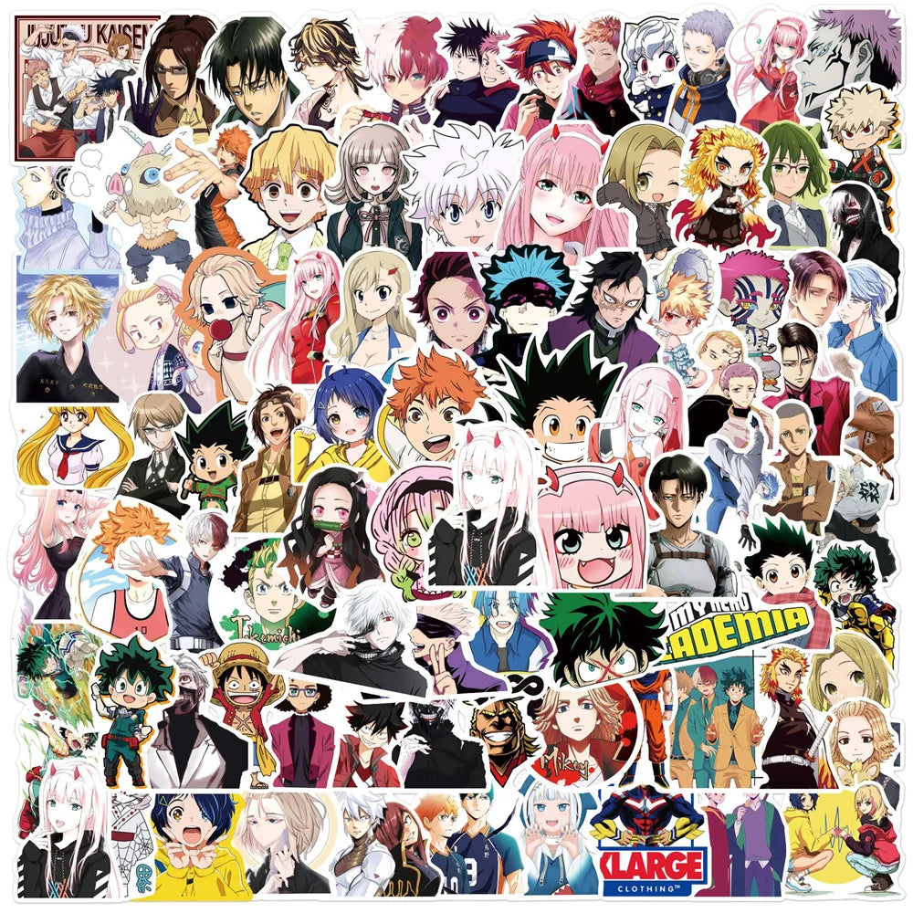 50PCS Cartoon Japanese Anime Mixed Sticker Graffiti/Volleyball Junior/Zero Two/Guitar Bike Skateboard Sticker