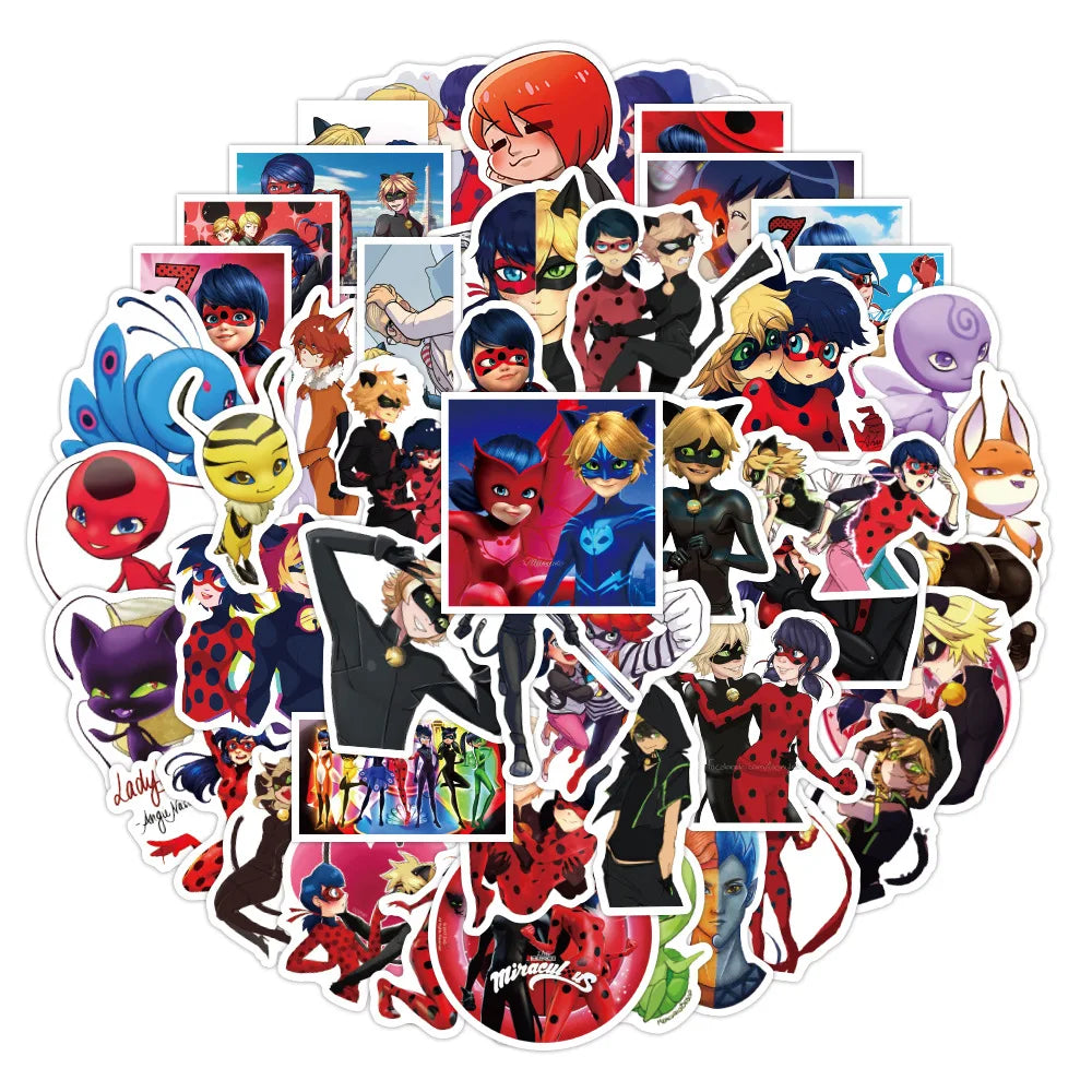 50PCS Cartoon Ladybug Girl Graffiti Sticker Laptop Guitar Skateboard Water Cup Mobile Phone Gift Toy Sticker