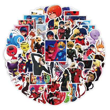 50PCS Cartoon Ladybug Girl Graffiti Sticker Laptop Guitar Skateboard Water Cup Mobile Phone Gift Toy Sticker