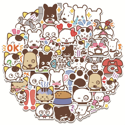 50 pieces of cute cartoon animal cat and dog decorative style graffiti stickers, personalized, fashionable and creative DIY exquisite decorative decal cups, helmets, skateboard popular sticker toys